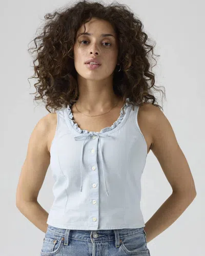 Levi's Shane Tank Top Women's Blue Denim Ruffle Trim Button-front Pal134
