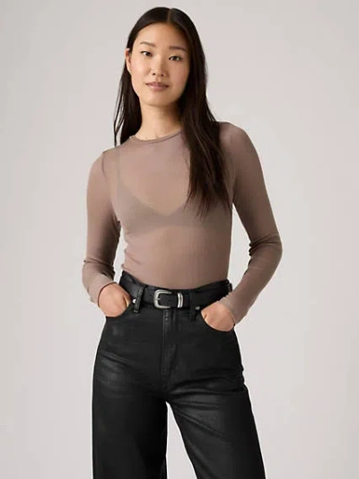 Levi's Sheer Long Sleeve Layering Top In Brown