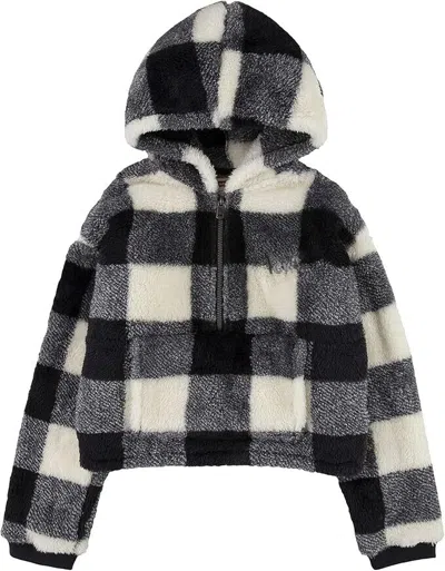 Levi's Kids' Sherpa Hoodie Girls Black Check Long Sleeve Pullover Cozy Erk118 In Multi