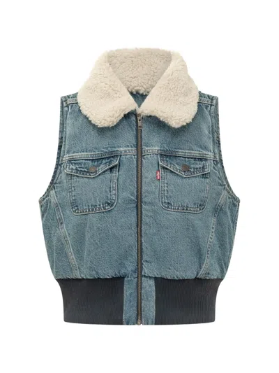 Levi's Sherpa-collar Denim Gilet In Blau