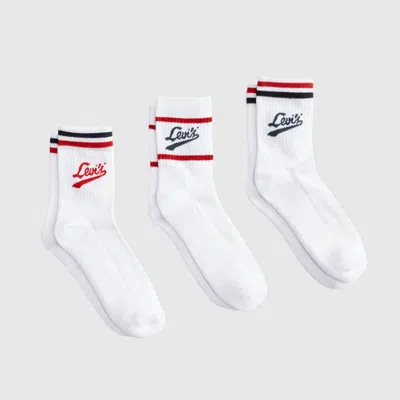Levi's Short Cut Collegiate Logo Socks (3-pack) In White