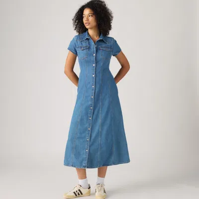 Levi's Short Sleeve Flare Western Lightweight Dress In Brown