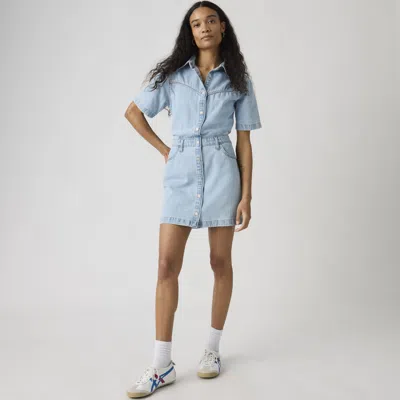 Levi's Short Sleeve Logan Western Dress In Blue