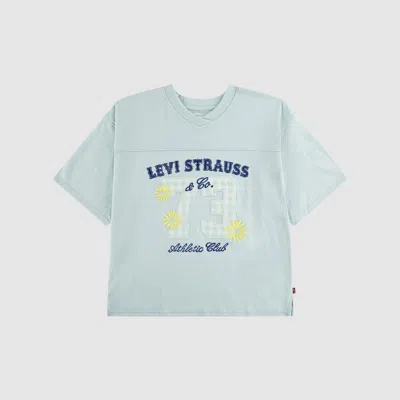 Levi's Short Sleeve Oversized Football Knit Top Big Girls 7-16 L In Blue