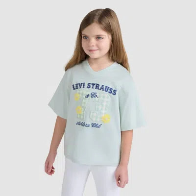 Levi's Short Sleeve Oversized Football Knit Top Little Girls 4-6 6x In Blue