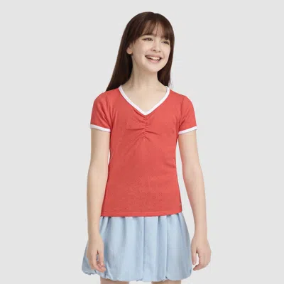 Levi's Short Sleeve Rosette Pointelle Knit Top Big Girls 7-16 Xl In Red
