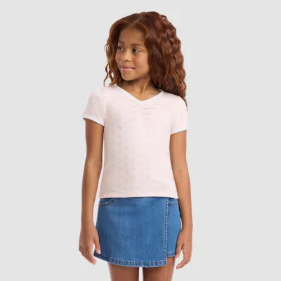 Levi's Short Sleeve Rosette Pointelle Knit Top Little Girls 4-6 6x In Pink