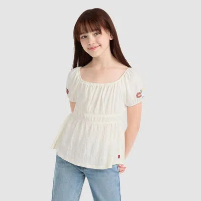 Levi's Short Smocked Puff Sleeve Top Big Girls 7-16 M In Neutral