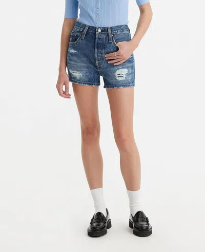 Levi's Shorts And Bermuda Woman Levis 56327 0312 - 501 Short Dark Indigo Destructed In Blue