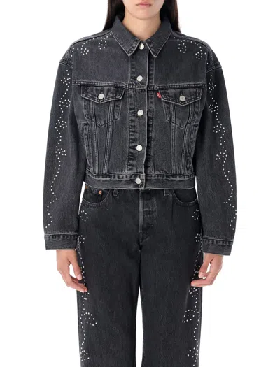 Levi's Shrunken 90s No Pleat Bejeweled Trucker Clothing In Black