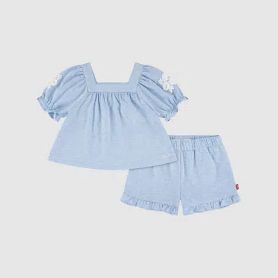 Levi's Babies' Sleeve Embroidered Top And Short Toddler Set In Blue
