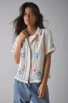 Levi's Sonny Linen Blend Novelty Camp Shirt Top In Neutral Pattern, Women's At Urban Outfitters In White