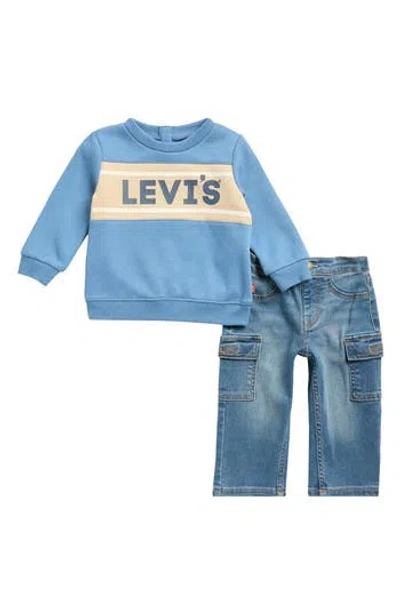 Levi's® Babies'  Stay Loose Logo Sweatshirt & Cargo Pants Set In Blue