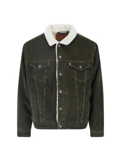Levi's Strauss Men's Corduroy Sherpa-lined Trucker Jacket In Green