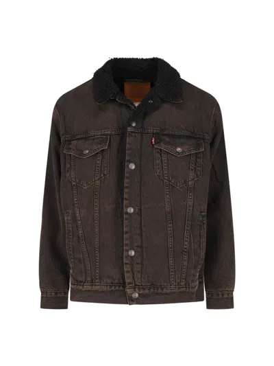 Levi's Strauss Men's Sherpa-trim Denim Jacket In 100% Cotton In Brown