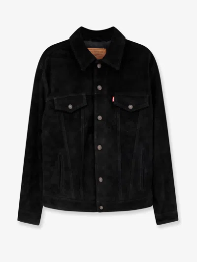 Levi's Relaxed Fit Faux Shearling Lined Denim Trucker Jacket In Black