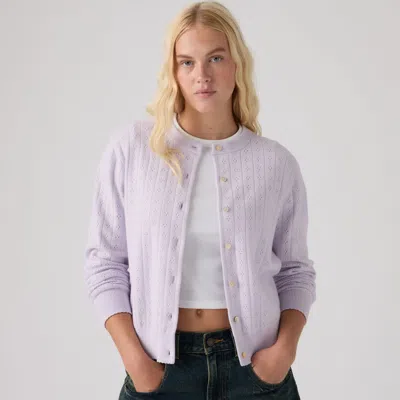 Levi's Supersoft Pointelle Crewneck Cardigan In White