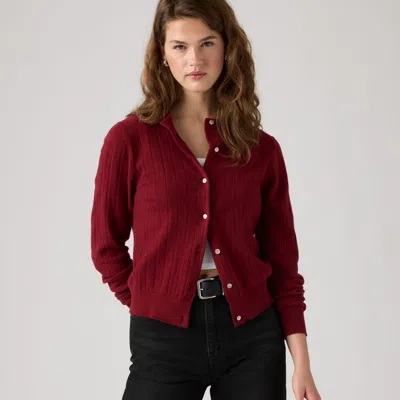 Levi's Supersoft Pointelle Crewneck Cardigan In Red