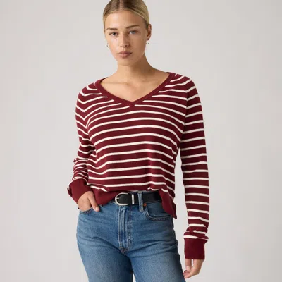 Levi's Supersoft V-neck Pullover Sweater In Red