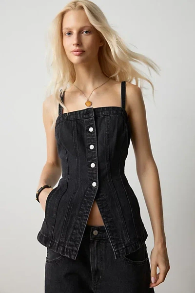 Levi's Tailored Bustier Denim Vest Top Jacket In Open Mind/black, Women's At Urban Outfitters