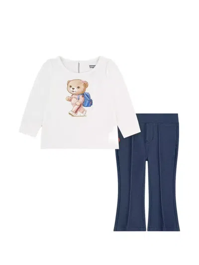 Levi's Babies' Teddy-print Long-sleeve T-shirt Set In White