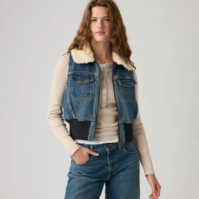 Levi's Tiny Sherpa Vest In Medium Wash / Rescued City Vest