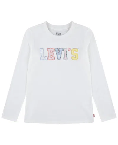 Levi's Kids' Toddler And Little Girls Crochet Logo Long Sleeve T-shirt In White