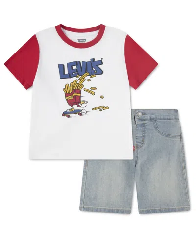Levi's Babies' Toddler Boys' 2t-4t Fry Guy Tee & Denim Shorts Set In Red