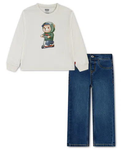 Levi's Babies' Toddler Boys' 2t-4t Bear Graphic Top And Denim Pants, 2-piece Set In Multi