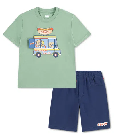 Levi's Babies' Toddler Boys' 2t-4t Hot Dog Truck T-shirt And Shorts, 2-piece Set