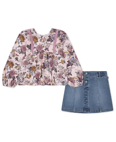 Levi's Babies' Toddler Girls 2-piece Boho Top And Denim Skirt Set In Multi