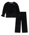 Levi's Little Girls 2-piece Long Sleeve Top And Wide Pants Velour Set In Black