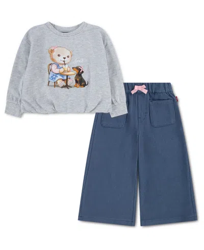 Levi's Babies' Toddler Girls' 2t-4t Graphic Sweatshirt And Wide-leg Pants, 2-piece Set In Blue
