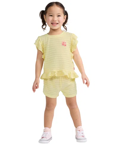 Levi's Babies' Toddler Girls' 2t-5t Ruffle Round Neck Top & Shorts, 2-piece Set In Multi