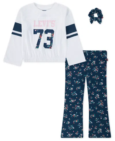 Levi's Babies' Toddler Girls 3-piece Cinched Top, Flared Leggings And Scrunchie Set In White