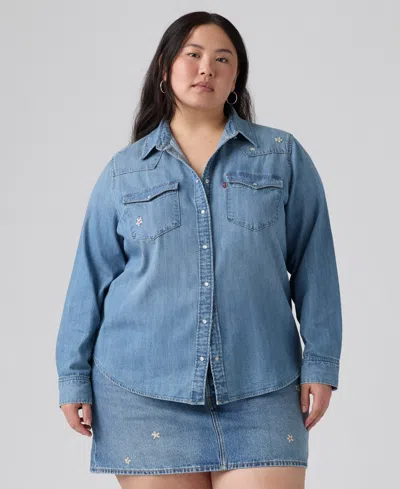 Levi's Trendy Plus Size Essential Western Cotton Shirt In Blue