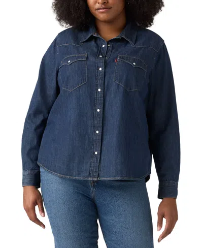 Levi's Trendy Plus Size Essential Western Cotton Shirt In Blue