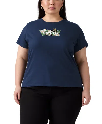 Levi's Trendy Plus Size Perfect Logo Cotton T-shirt In Blue