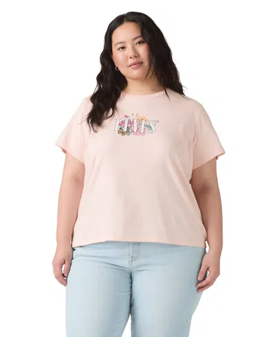 Levi's Trendy Plus Size Perfect Logo Cotton T-shirt In Botanical Rose Serif Man,gano Calcite