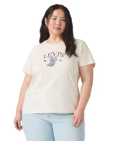 Levi's Trendy Plus Size Perfect Logo Cotton T-shirt In Denim Boots Egret