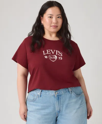 Levi's Trendy Plus Size Perfect Logo Cotton T-shirt In Locket Warm Cabernet