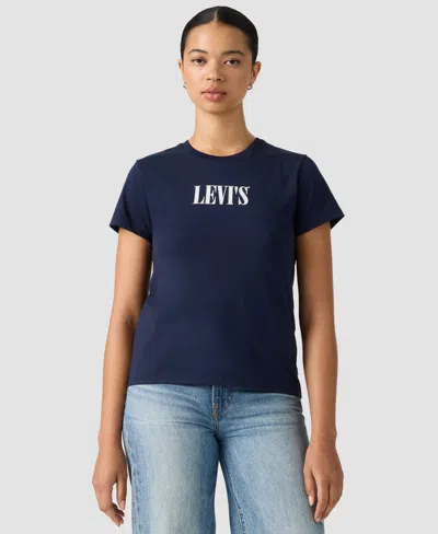 Levi's Trendy Plus Size Perfect Logo Cotton T-shirt In Pl Serif Stud Outline Navy Blazer