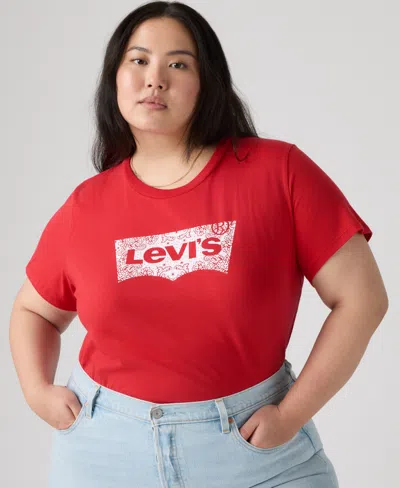 Levi's Trendy Plus Size Perfect Logo Cotton T-shirt In Red