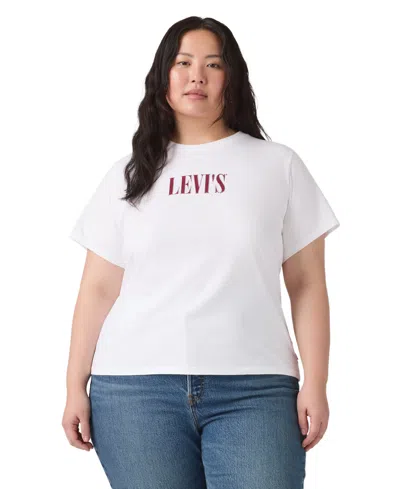 Levi's Trendy Plus Size Perfect Logo Cotton T-shirt In Serif Stud Outline Bright White