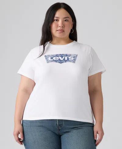 Levi's Trendy Plus Size Perfect Logo Cotton T-shirt In White