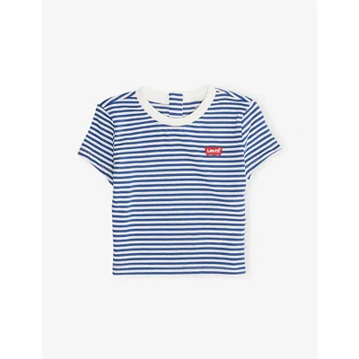Levi's Babies' True Navy Pinstripe Batwing-logo Cotton-jersey T-shirt 6-36 In Blue