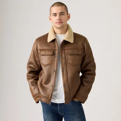 Levi's Two Chest Pocket Faux Shearling Jacket In Brown