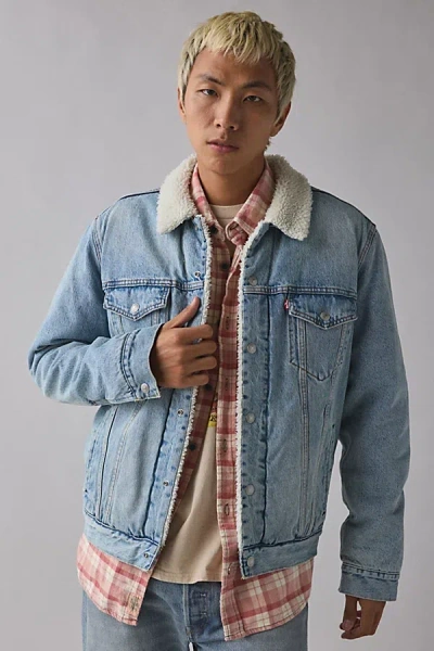 Levi's Type 3 Fleece Trucker Jacket In Light Blue, Men's At Urban Outfitters