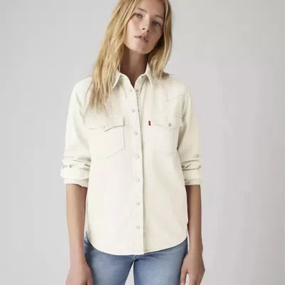Levi's Ultimate Western Shirt Women's Icy Ecru Point Collar Snap Button Jax1462 In Beige