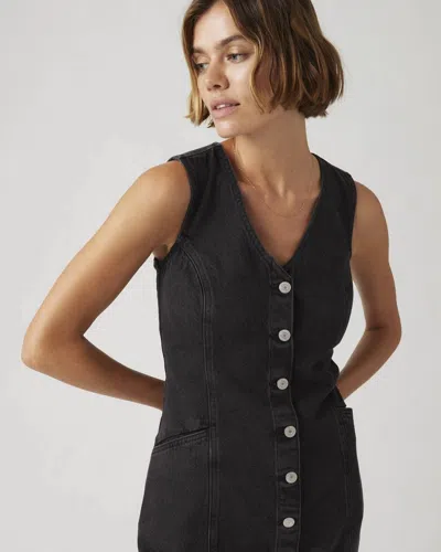 Levi's Vianna Vest Mini Dress Womens Black Denim Cotton V-neck Button-up Jax1683